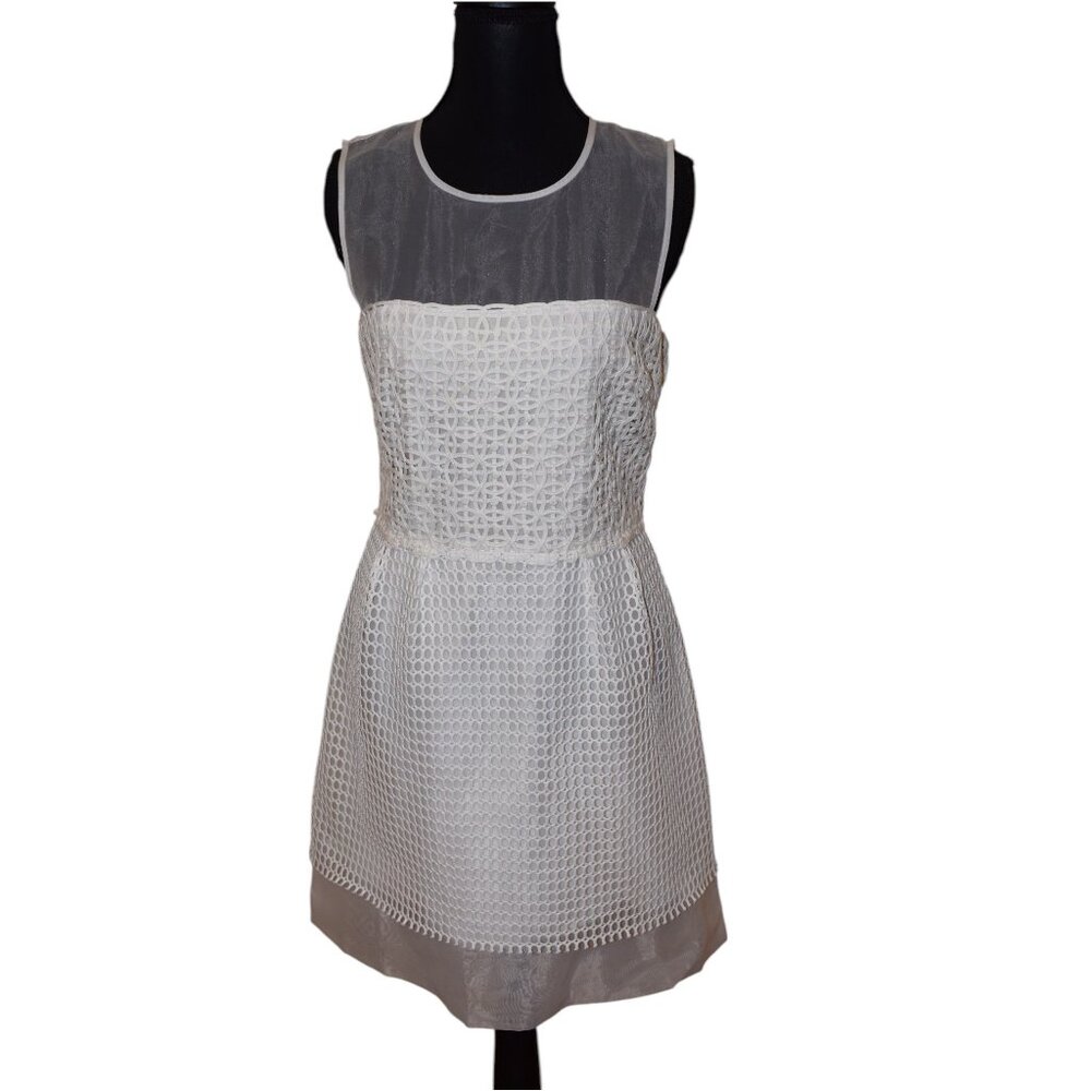 French Connection Off White Lace Tulle Crochet Classic Dress Party Wedding - 8